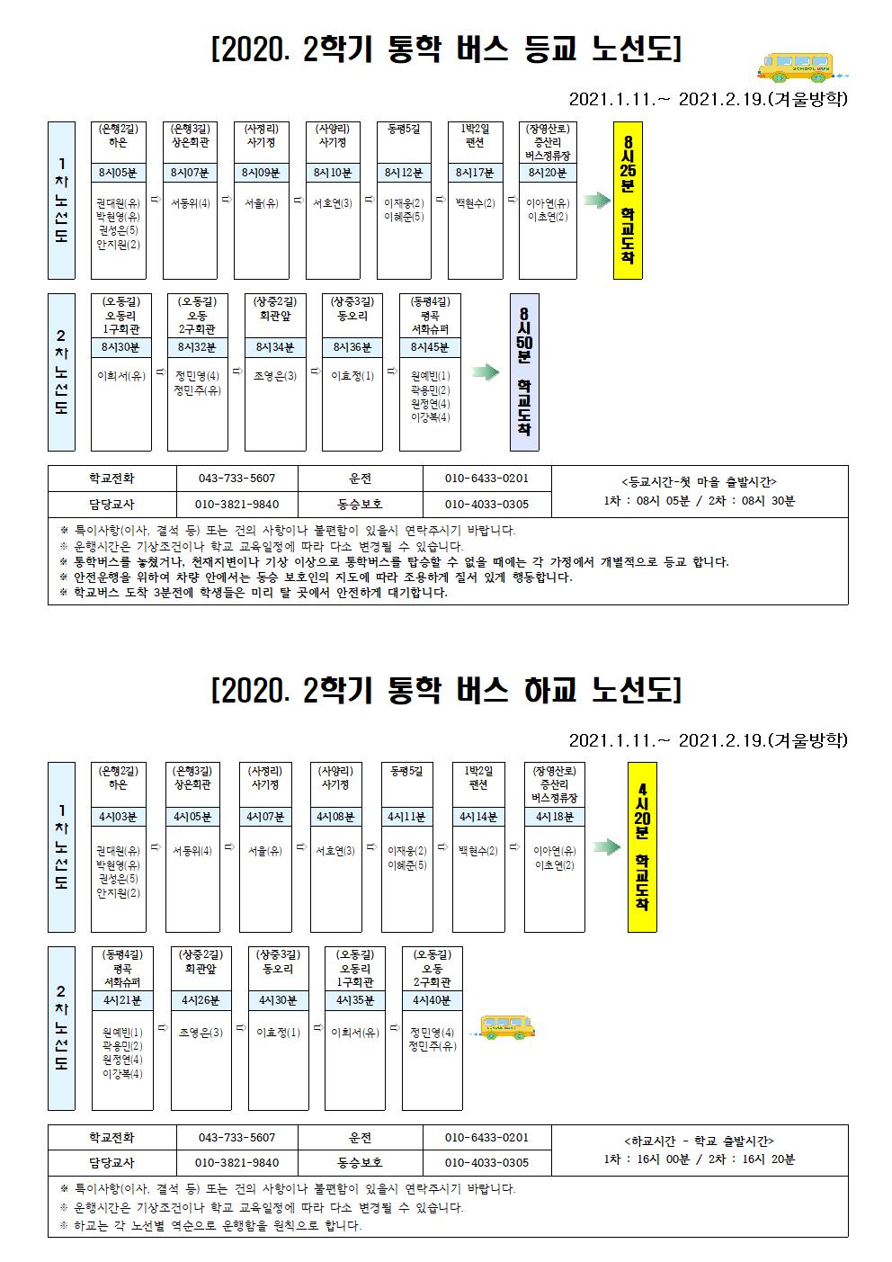 2020. 2학기 통학버스 노선도(1.11.-2.19.겨울방학)001