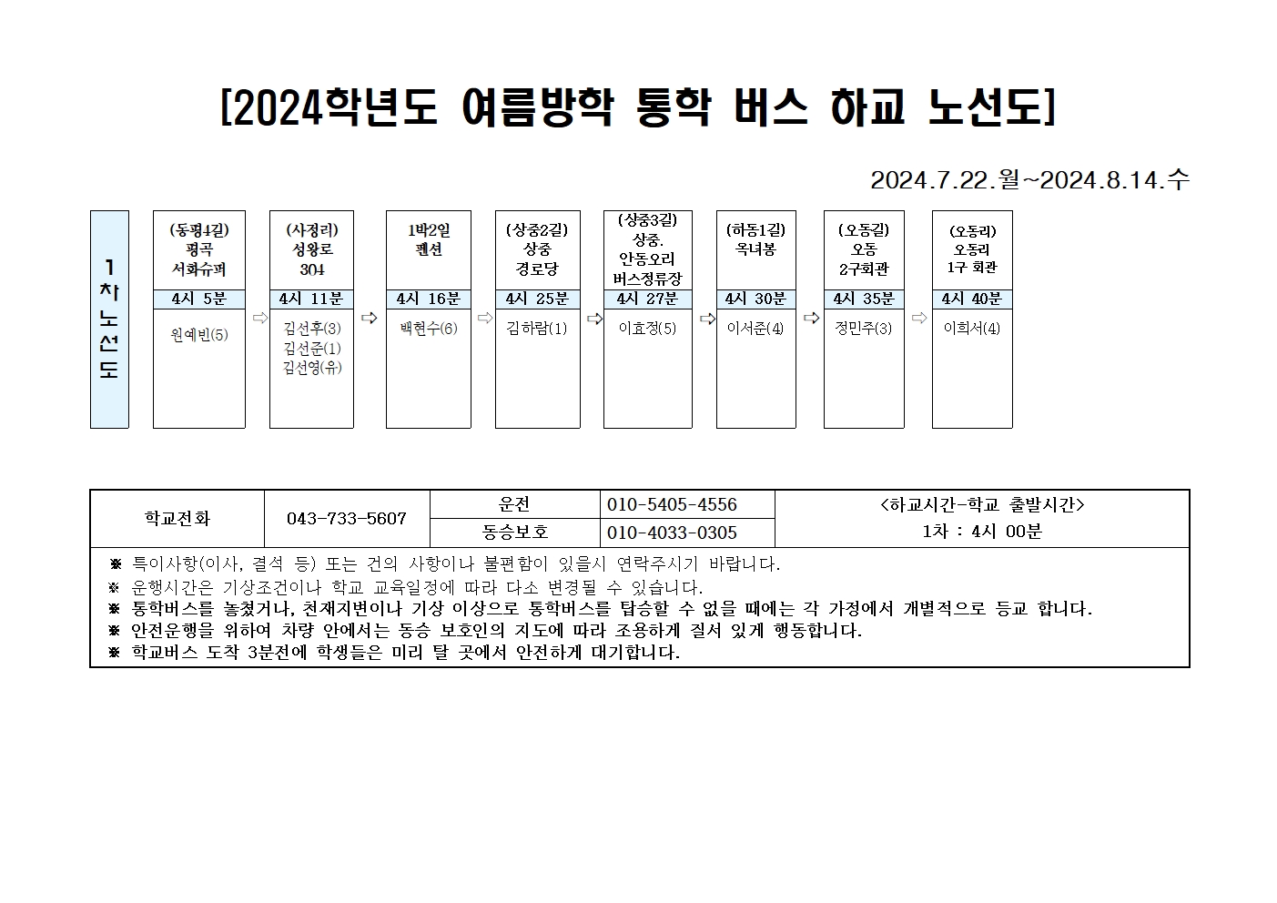 2024. 여름방학 통학버스 노선 안내 가정통신문003